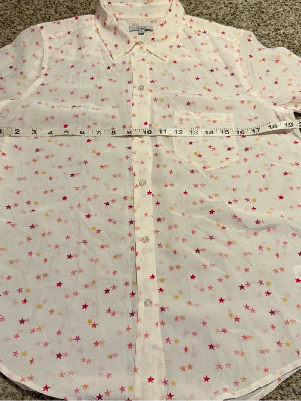 Rails White Silk Star Print Button-Up Shirt - S - Picture 4 of 7